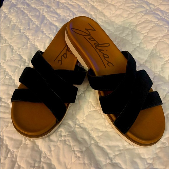 Zodiac black platform slides sandals size 9 line new - Picture 1 of 6